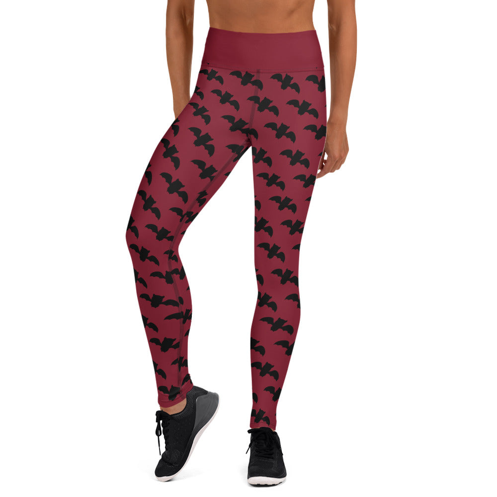 Bat Yoga Leggings - Burgundy