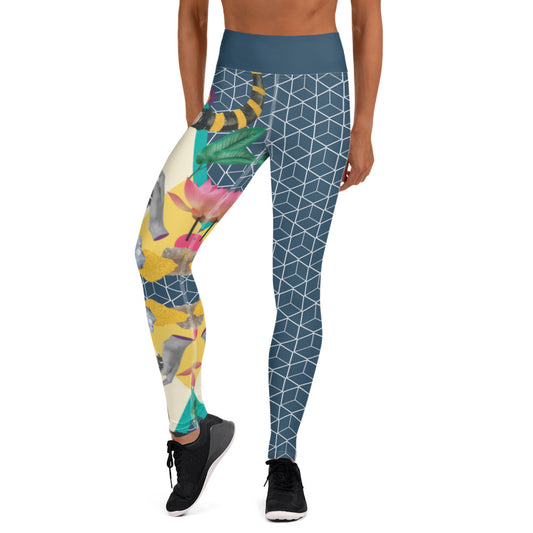 Blue Exotic Geometric Yoga Leggings - Blue