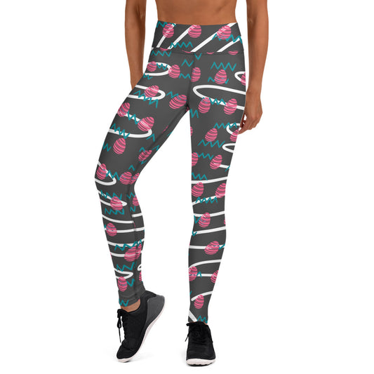 Easter Egg Fun Print Yoga Leggings - Charcoal