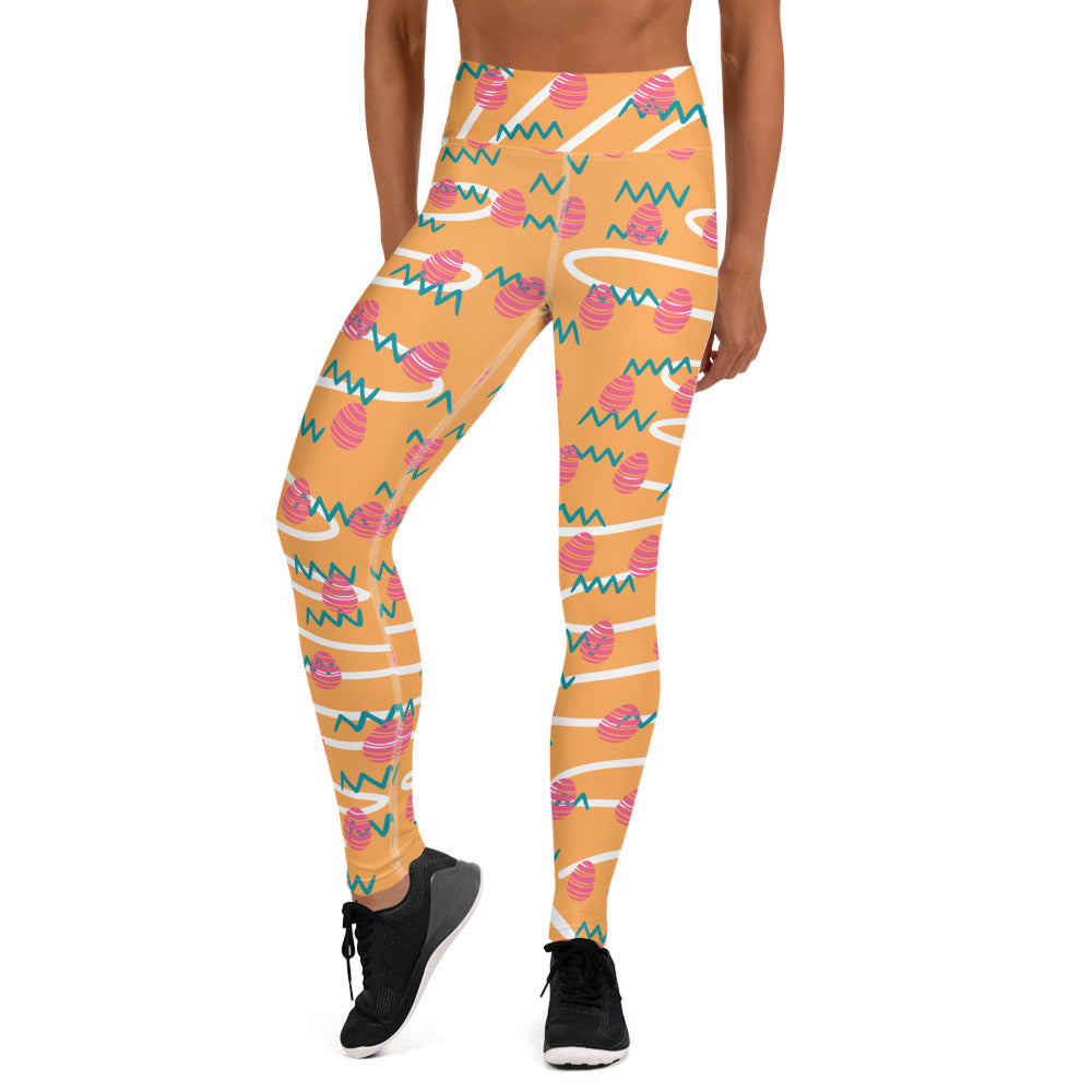 Easter Egg Fun Print Yoga Leggings - Orange