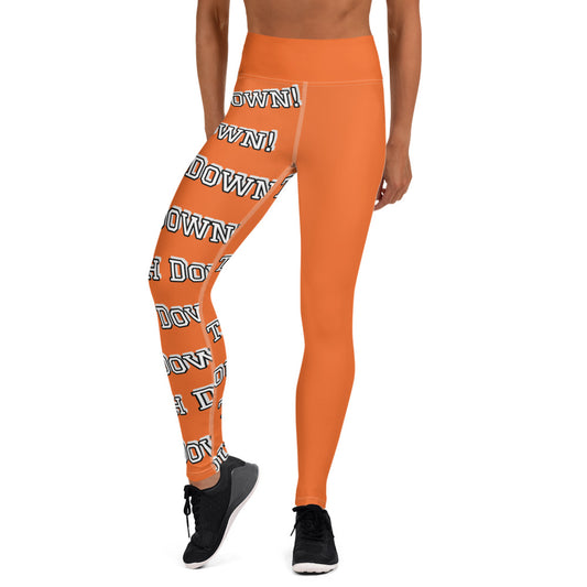 Touch Down! Print Yoga Leggings - Orange