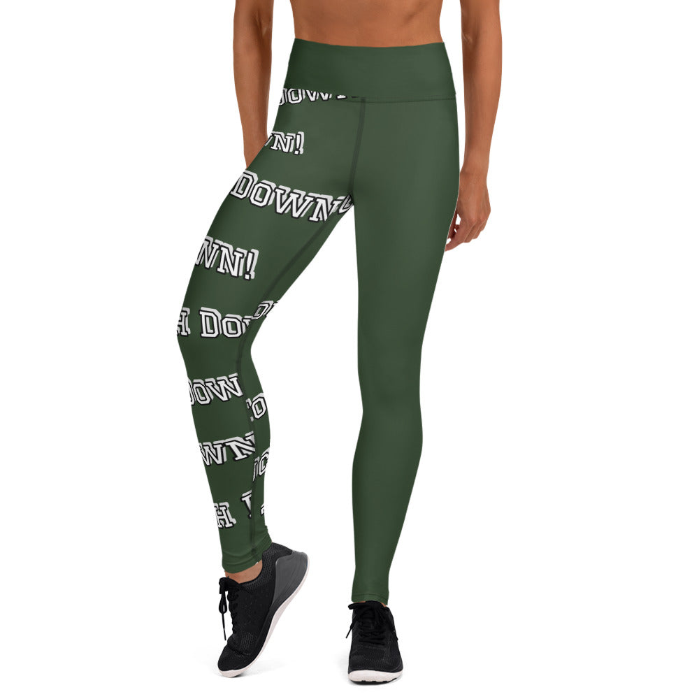 Touch Down! Print Yoga Leggings - Green