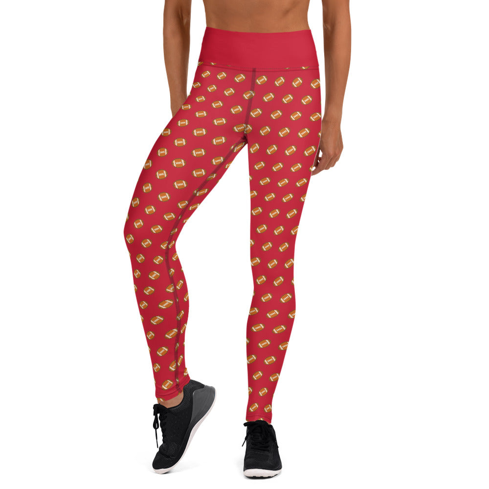 Pixel Football Yoga Leggings - Red