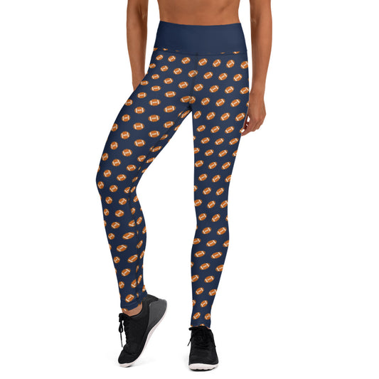 Pixel Football Yoga Leggings - Navy Blue