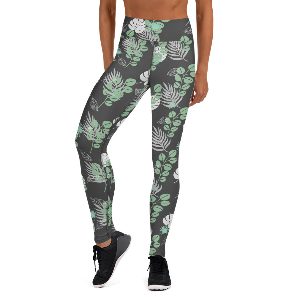 Leaf Mix Yoga Leggings - Charcoal