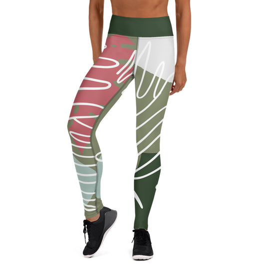 Abstract Strong Print Yoga Leggings - Green