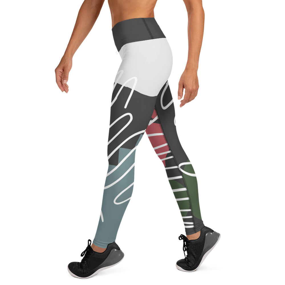 Abstract Strong Print Yoga Leggings - Charcoal