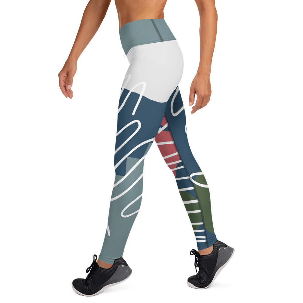 Abstract Strong Print Yoga Leggings - Blue