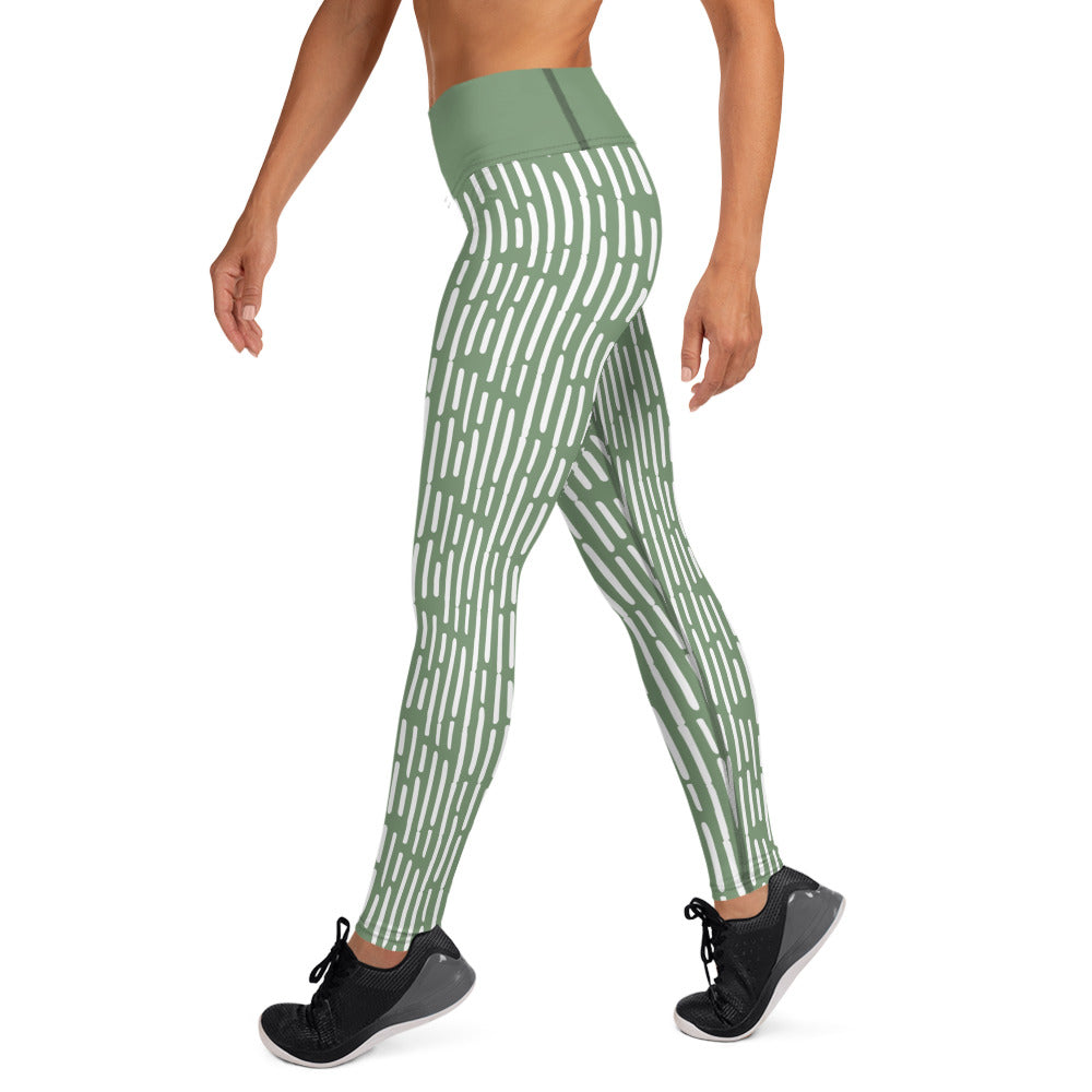 Bamboo Print Yoga Leggings - Light Green