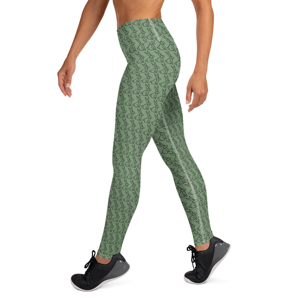 Geometric Bunny Yoga Leggings - Light Green