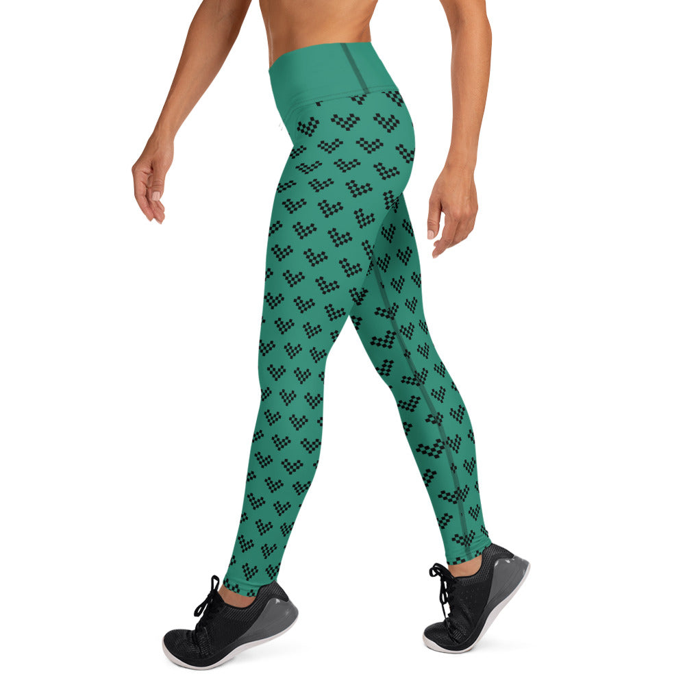 Pixel Heart Aqua Yoga Leggings - Black