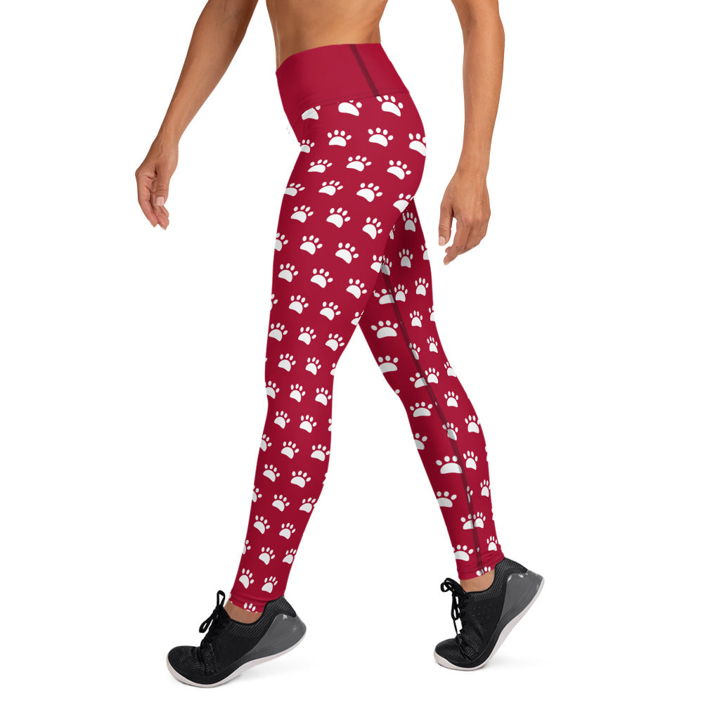 Paws Yoga Leggings - Burgundy