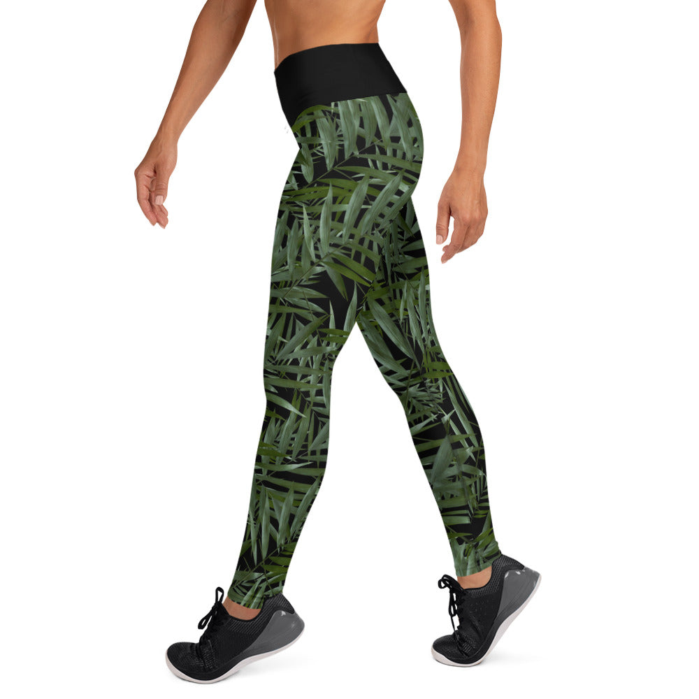 Scattered Leaves Yoga Leggings - Black