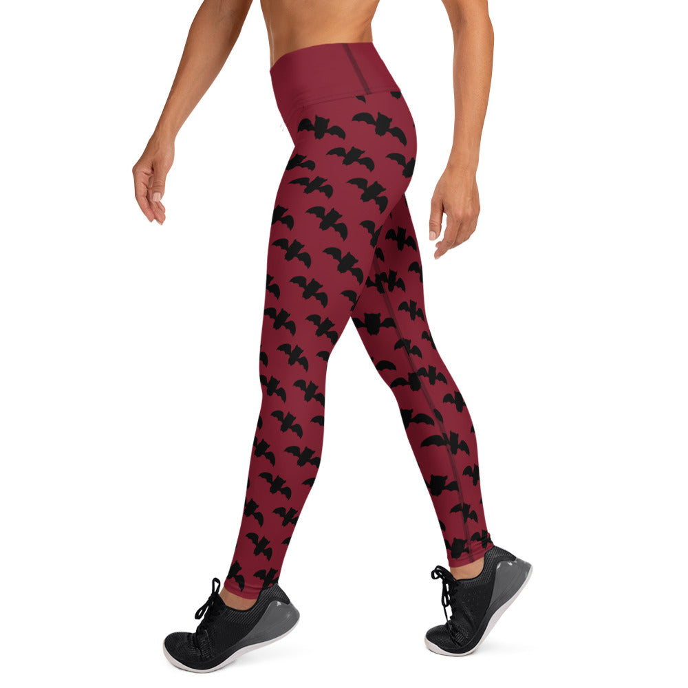 Bat Yoga Leggings - Burgundy