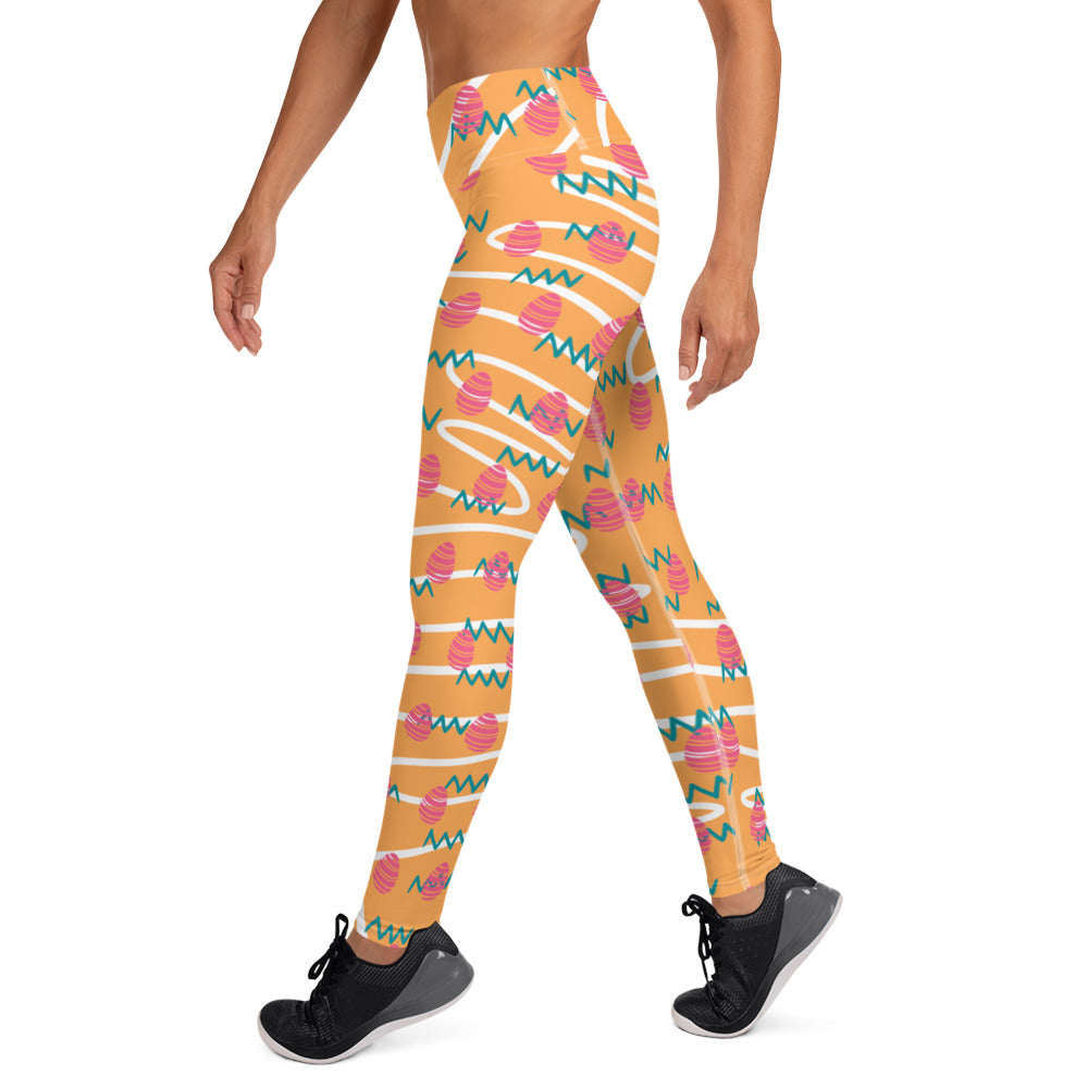 Easter Egg Fun Print Yoga Leggings - Orange