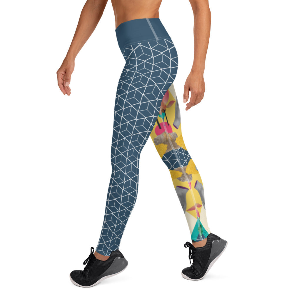 Blue Exotic Geometric Yoga Leggings - Blue