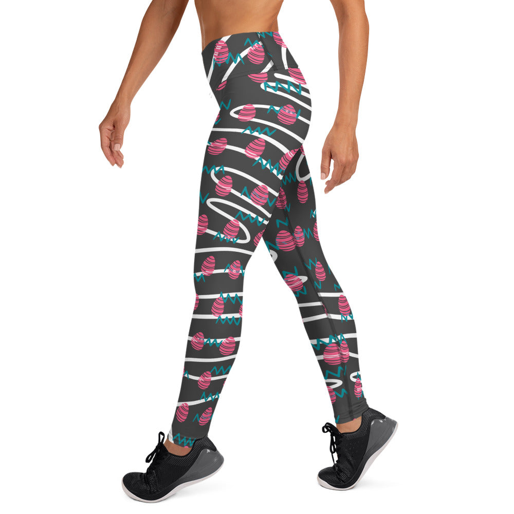 Easter Egg Fun Print Yoga Leggings - Charcoal