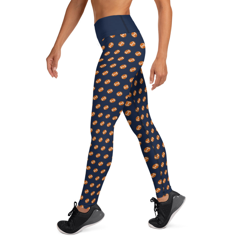 Pixel Football Yoga Leggings - Navy Blue