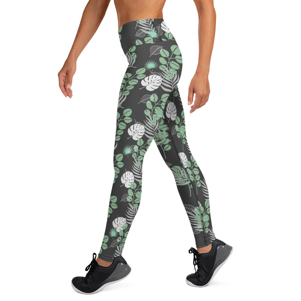 Leaf Mix Yoga Leggings - Charcoal