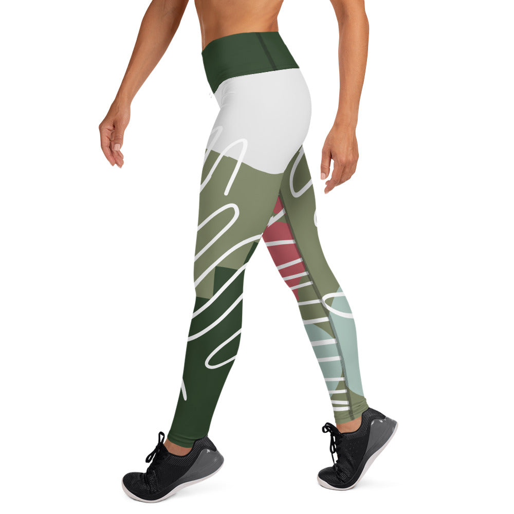 Abstract Strong Print Yoga Leggings - Green