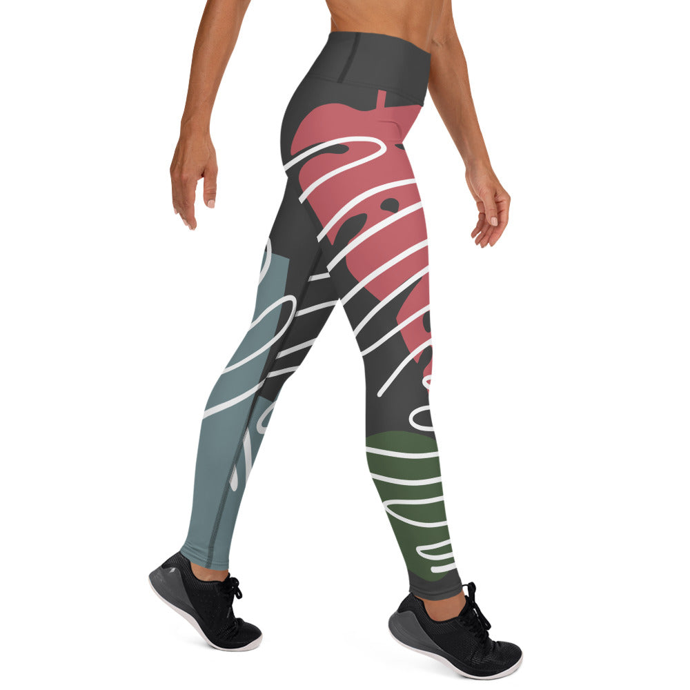 Abstract Strong Print Yoga Leggings - Charcoal