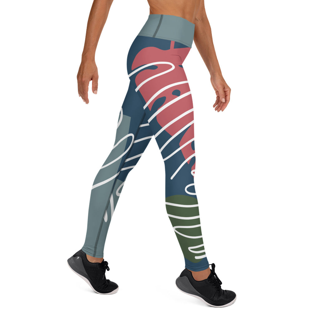 Abstract Strong Print Yoga Leggings - Blue