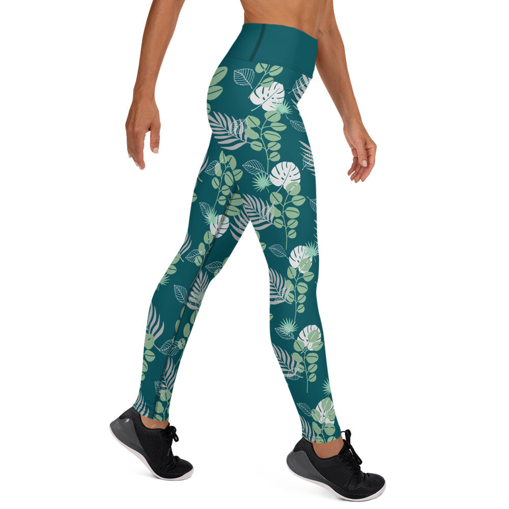 Leaf Mix Yoga Leggings - Blue