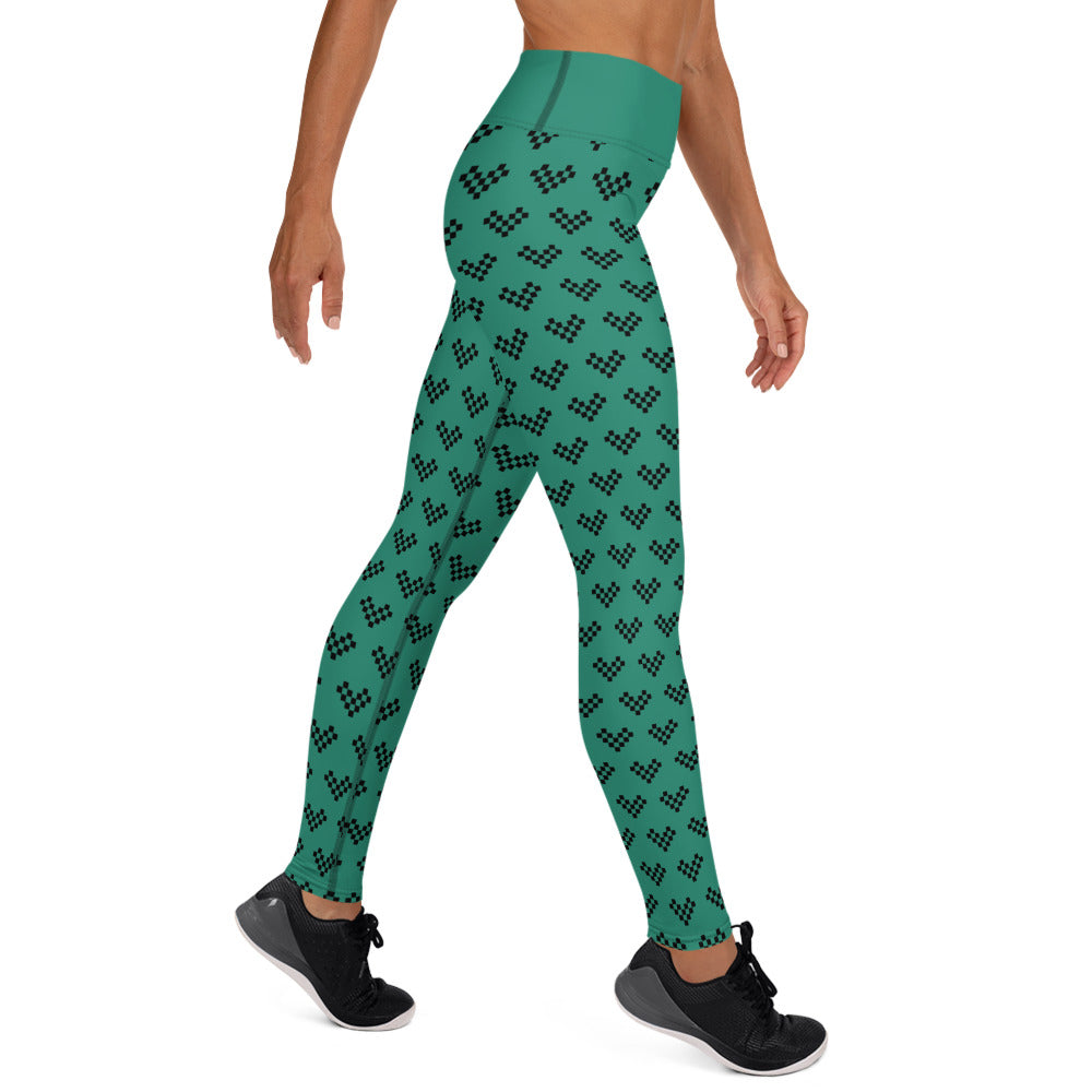 Pixel Heart Aqua Yoga Leggings - Black