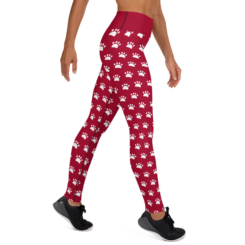 Paws Yoga Leggings - Burgundy