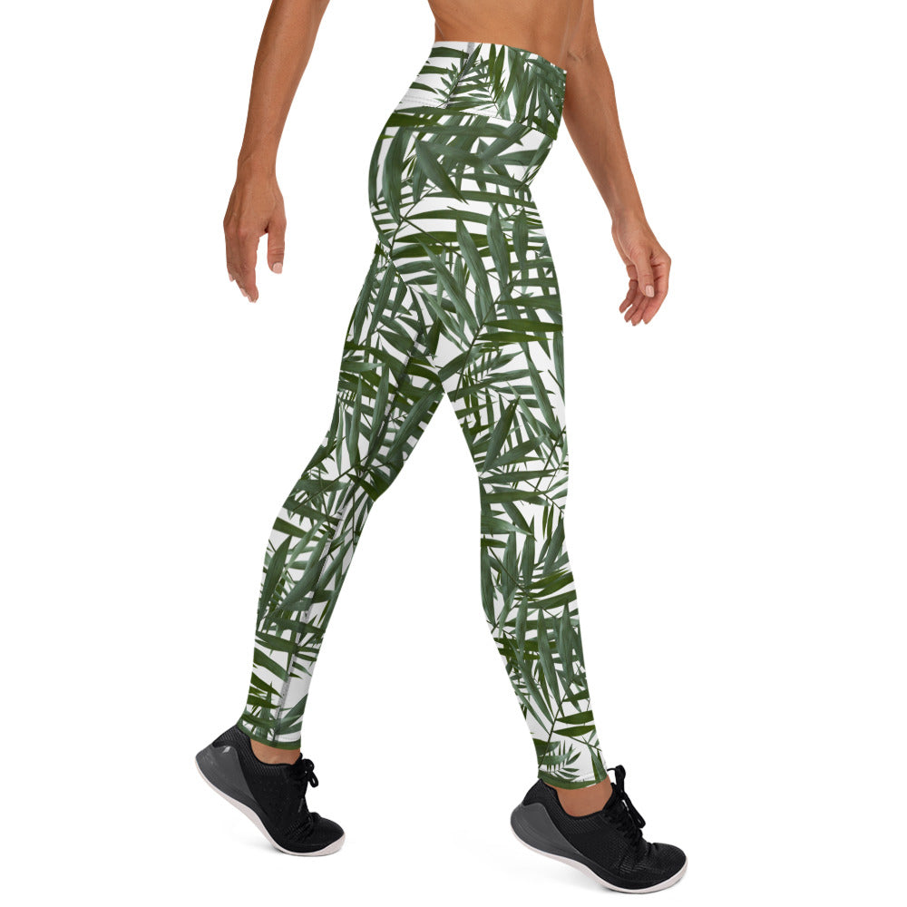 Scattered Leaves Yoga Leggings With Band - Black