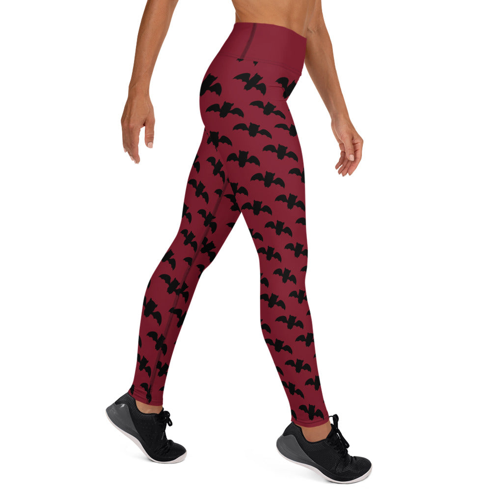 Bat Yoga Leggings - Burgundy