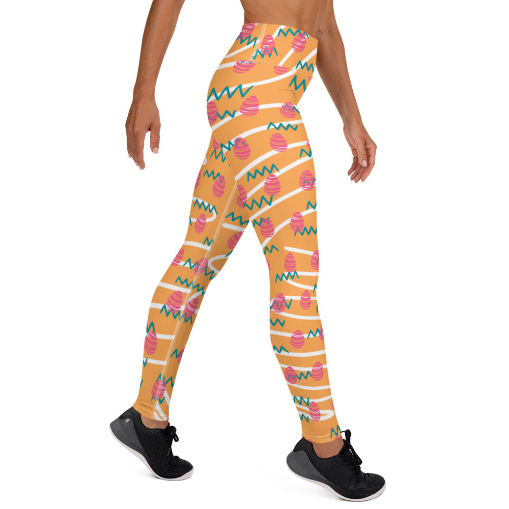 Easter Egg Fun Print Yoga Leggings - Orange