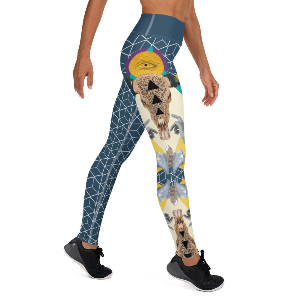 Blue Exotic Geometric Yoga Leggings - Blue