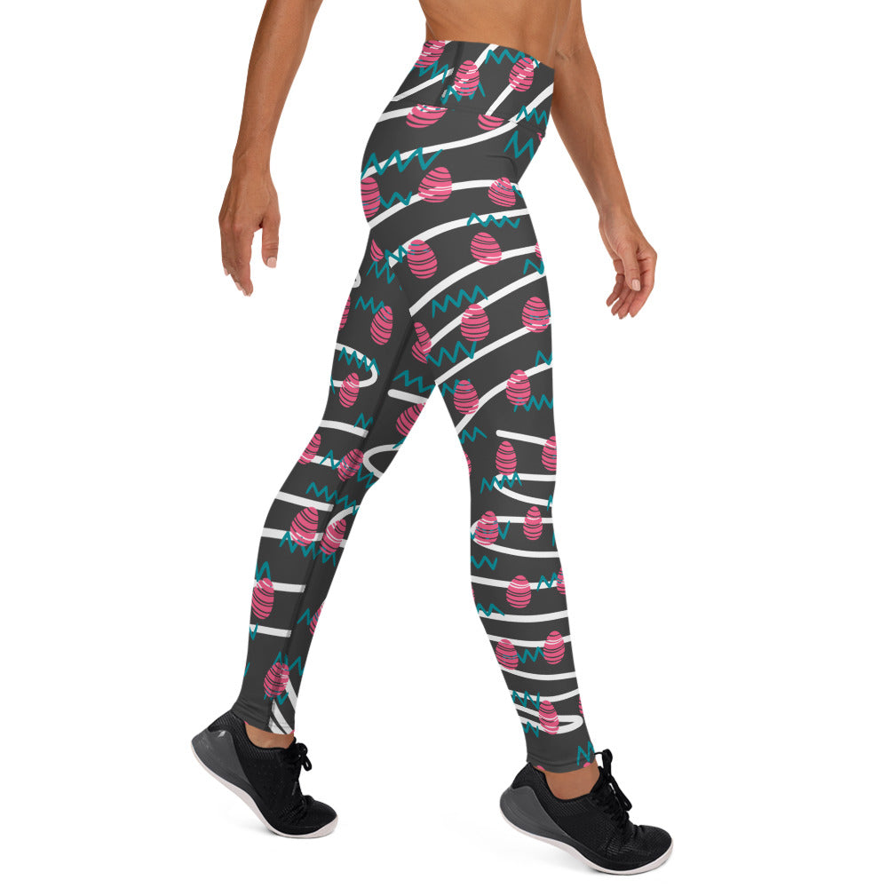 Easter Egg Fun Print Yoga Leggings - Charcoal