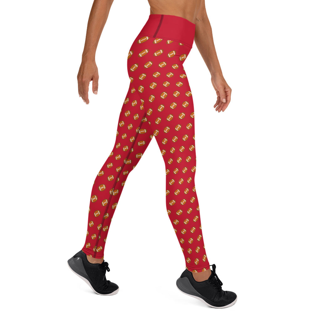 Pixel Football Yoga Leggings - Red