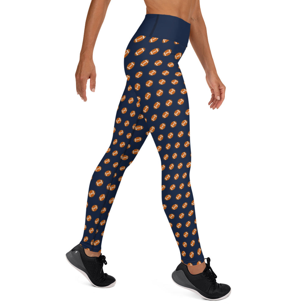 Pixel Football Yoga Leggings - Navy Blue