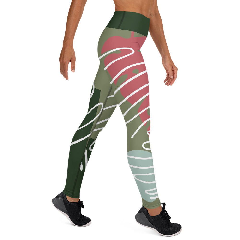 Abstract Strong Print Yoga Leggings - Green