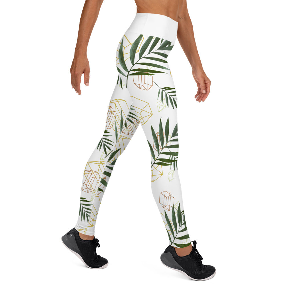 Geometric Leaves Yoga Leggings - White