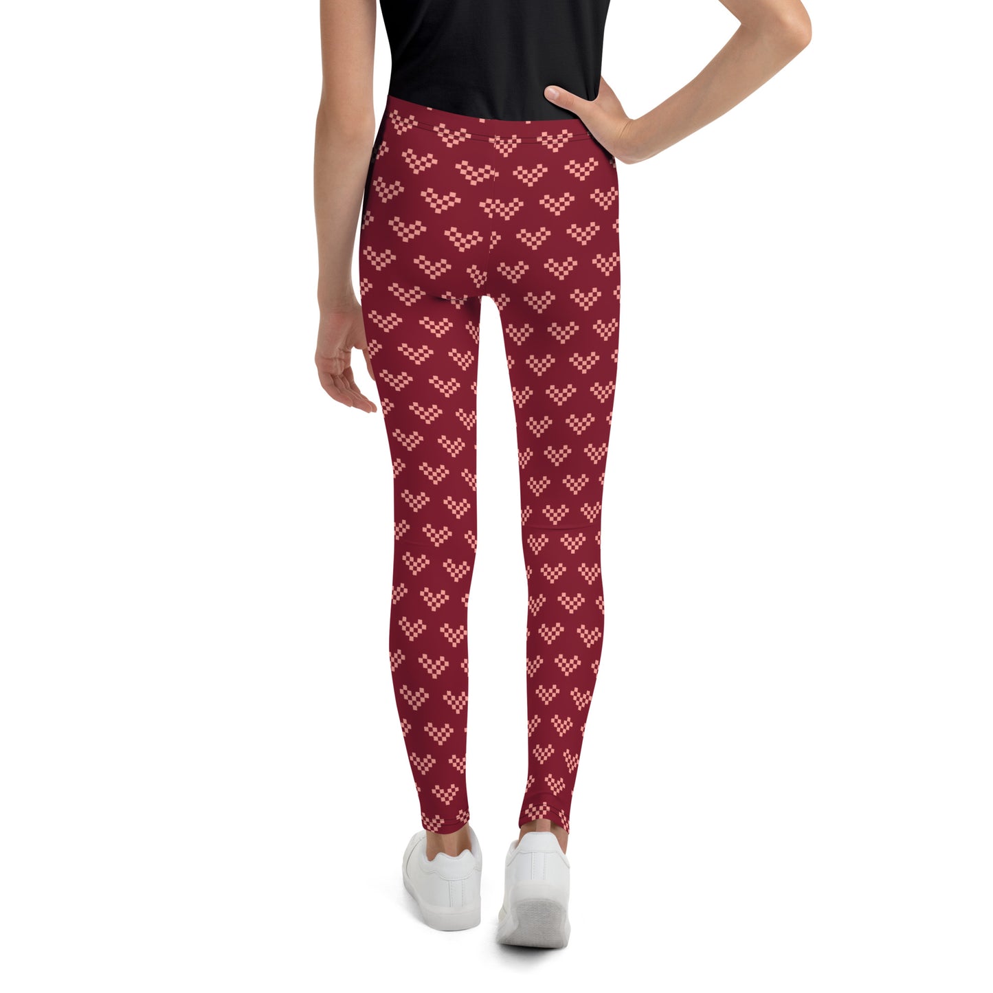 Pixel Pink Heart Leggings Youth - Burgundy