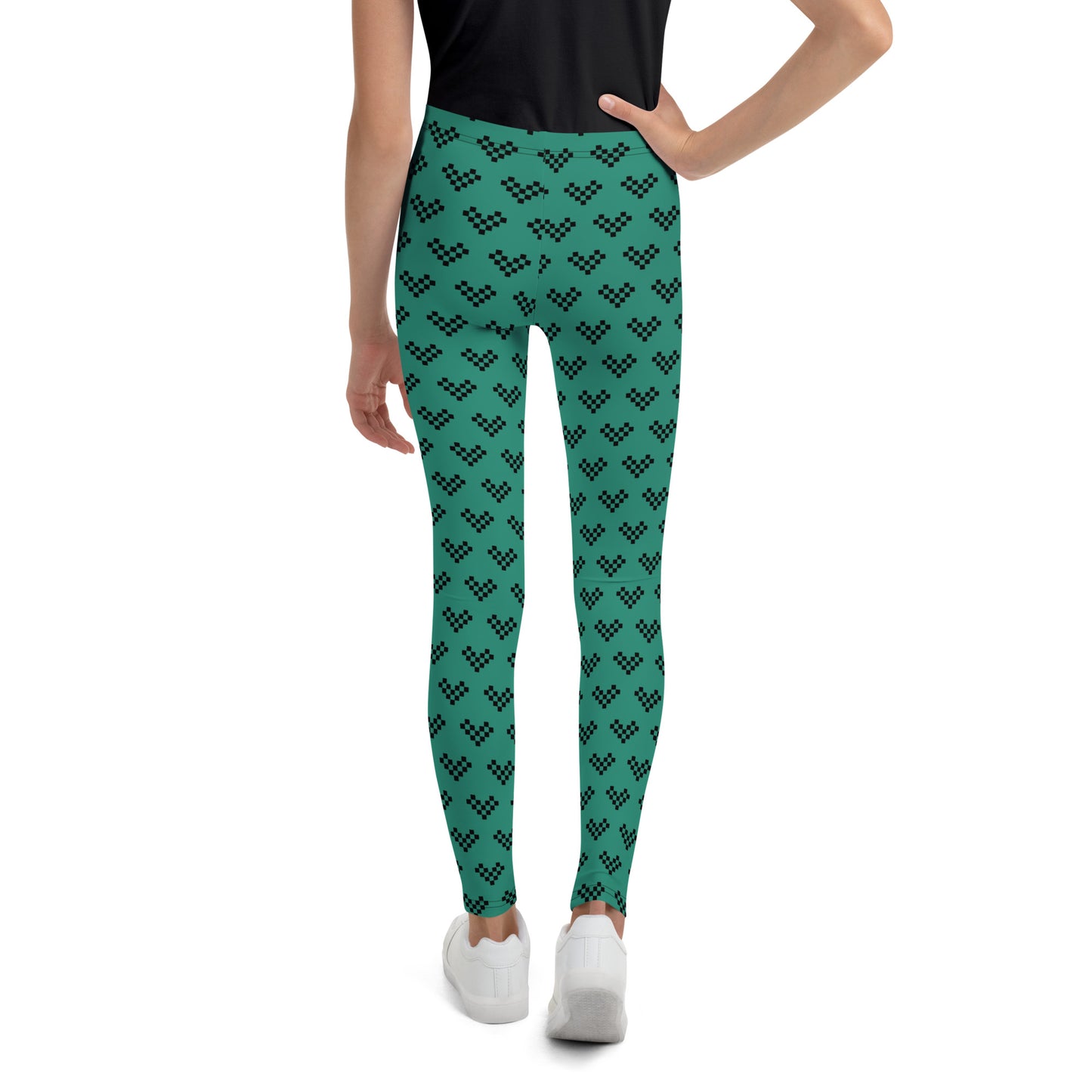 Pixel Black Heart Leggings Youth - Aqua