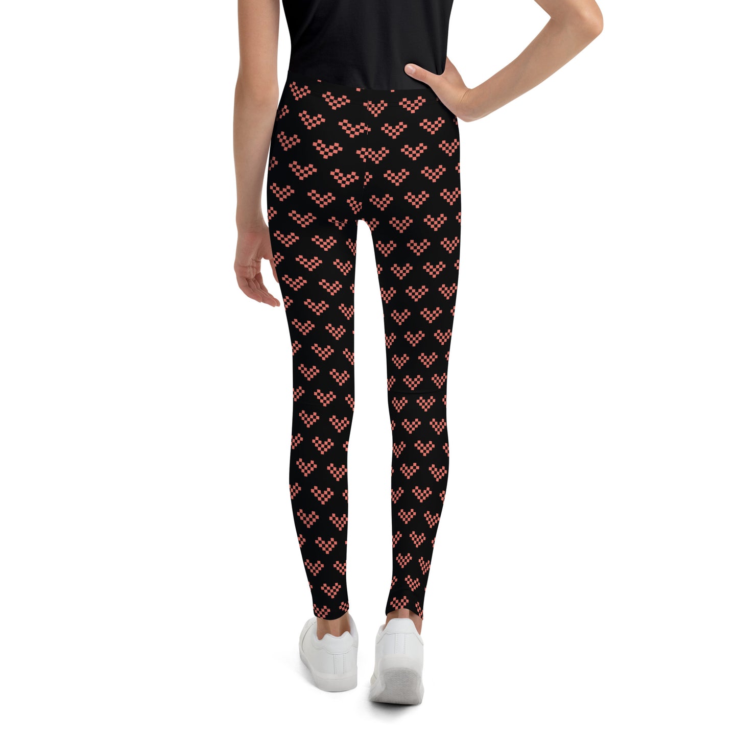 Pixel Pink Heart Leggings Youth - Black