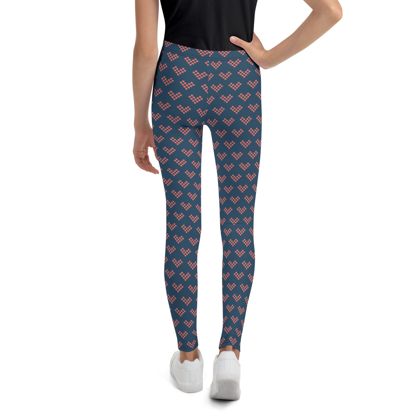 Pink Pixel Heart Youth Leggings - Blue