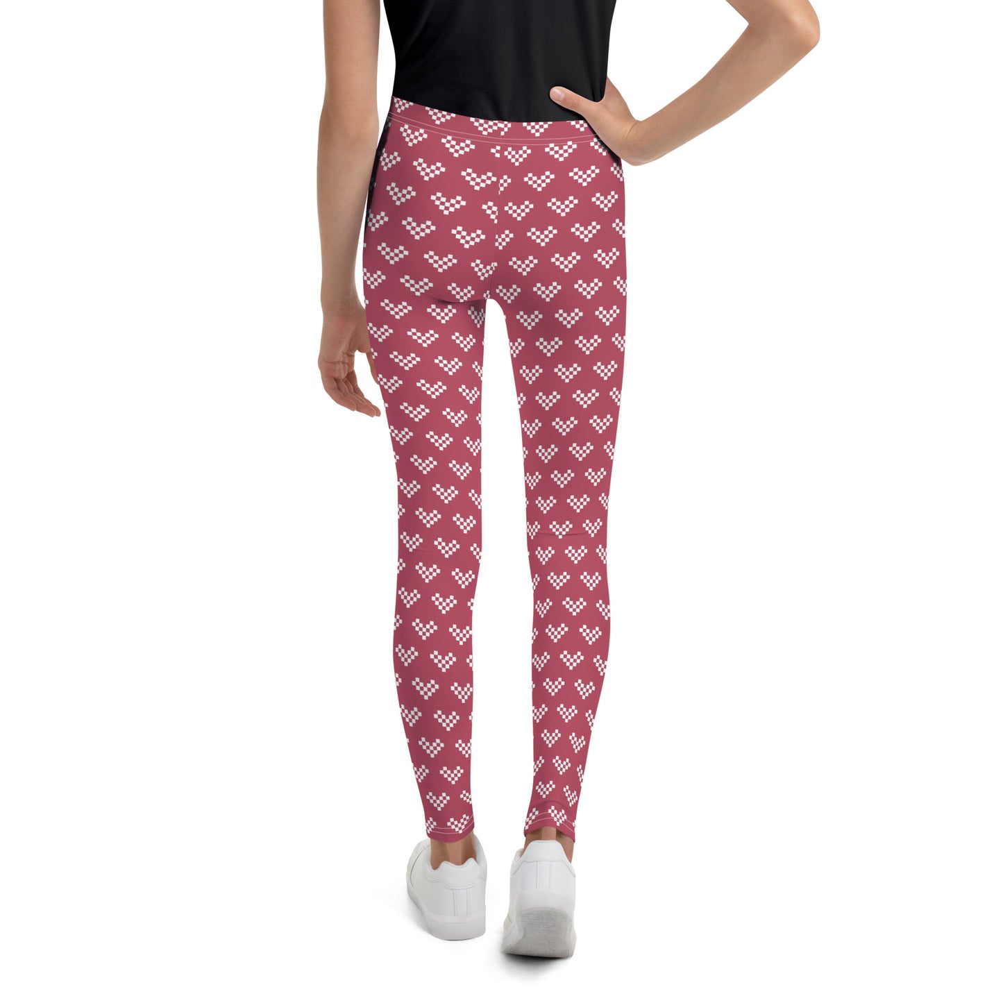 White Pixel Heart Youth Leggings - Dusty Pink