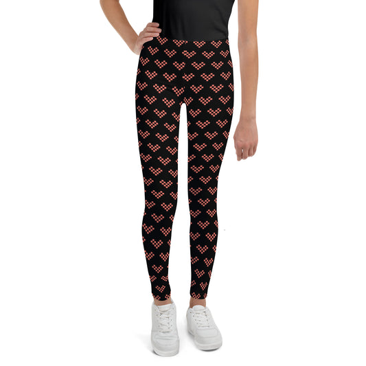 Pixel Pink Heart Leggings Youth - Black