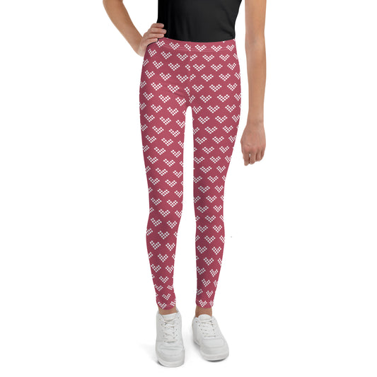 White Pixel Heart Youth Leggings - Dusty Pink