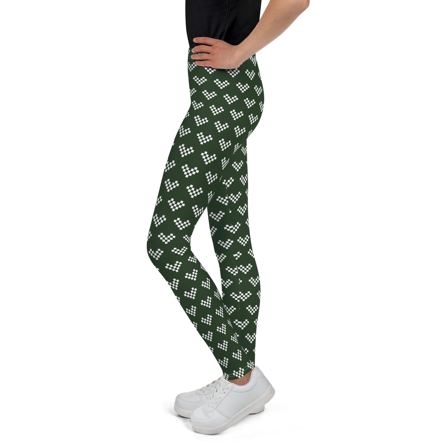 Pixel White Heart Leggings Youth - Army Green