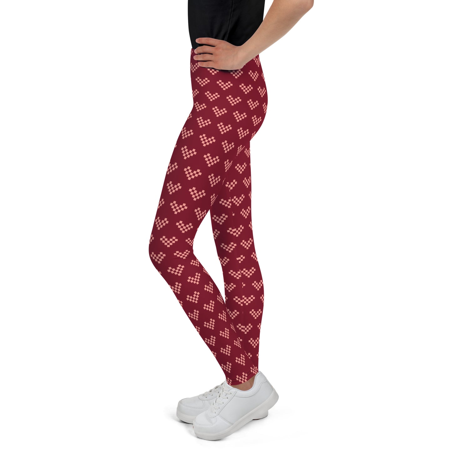 Pixel Pink Heart Leggings Youth - Burgundy