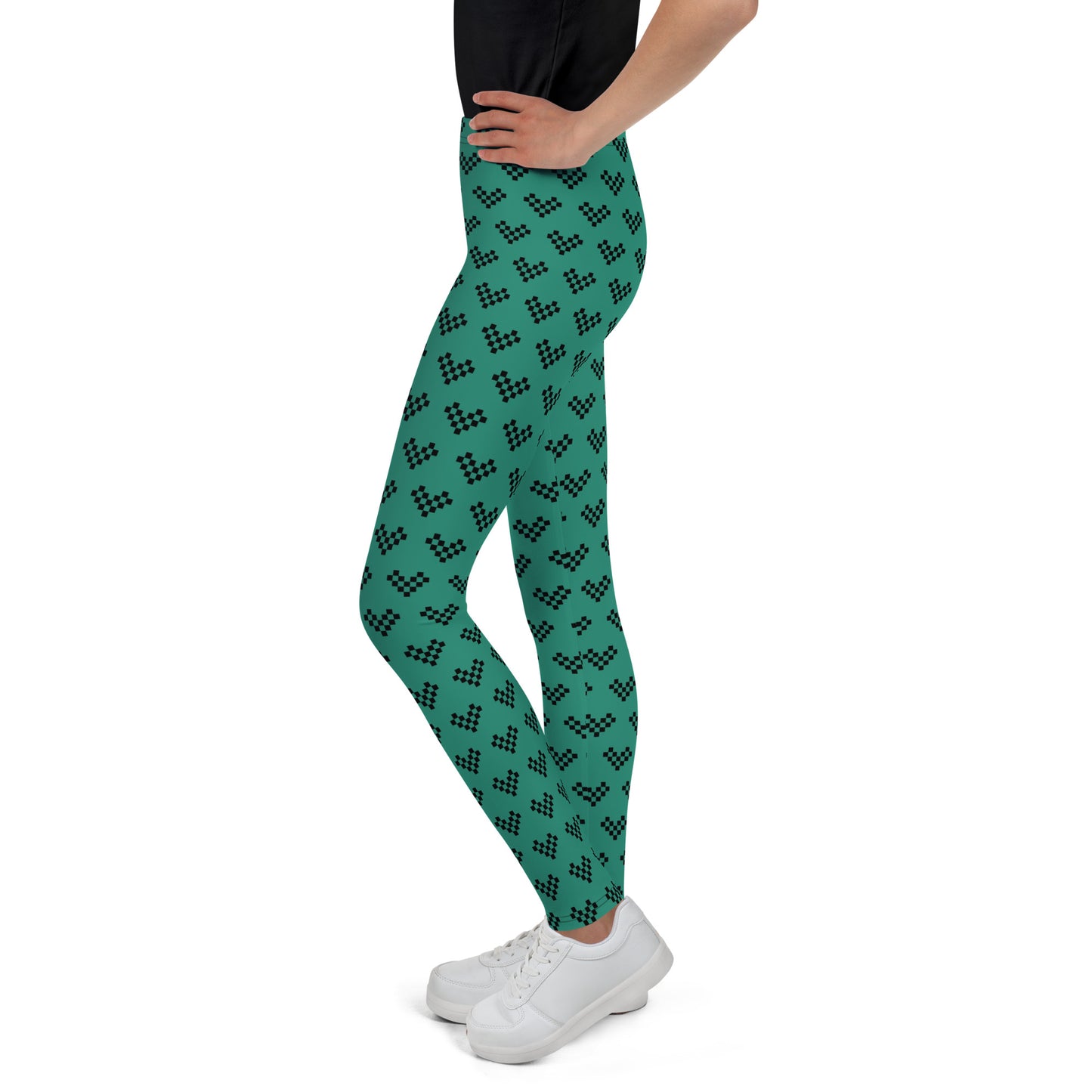 Pixel Black Heart Leggings Youth - Aqua