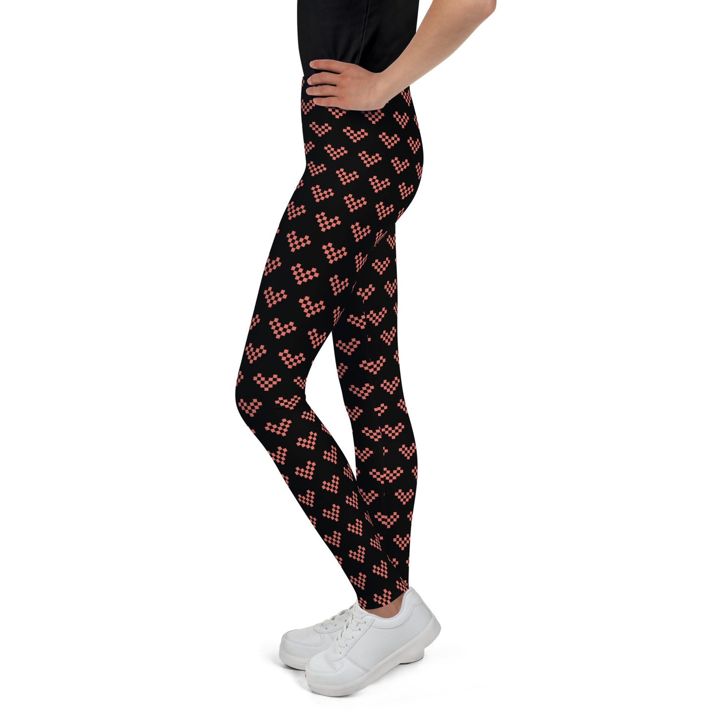 Pixel Pink Heart Leggings Youth - Black