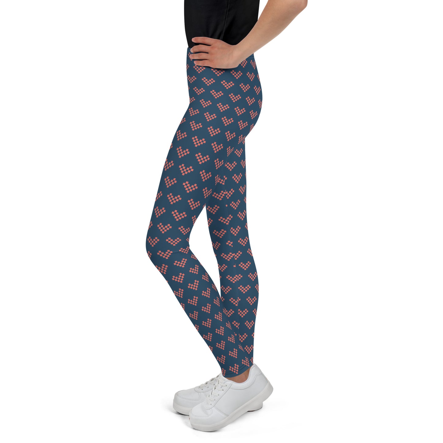 Pink Pixel Heart Youth Leggings - Blue